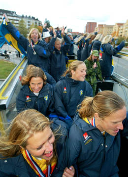 Fotboll, dam, VM, landslaget, Sverige, hemkomst