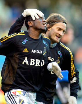 Kwame Quansah och Mats Rubarth, AIK, jubel