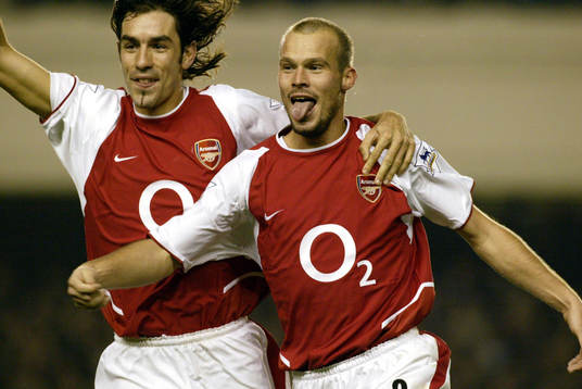 Robert Pires och Fredrik Ljungberg, Arsenal, jubel