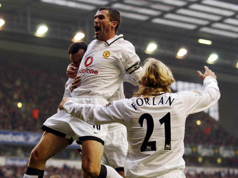 Ryan Giggs, Roy Keane och Diego Forlan, Manchester, jubel