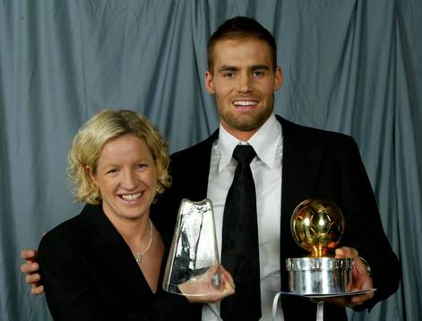 Diamantbollsvinnaren Victoria Svensson och Olof Mellberg,