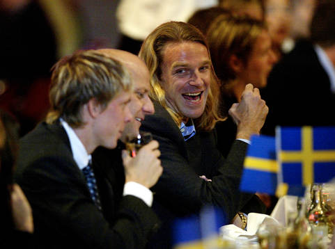 Friidrottarna Patrik Sjöberg och Christian Olsson roar sig