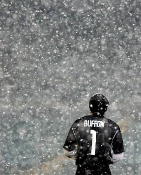 Buffon, målvakt, Juventus. Snö, oväder, vinter