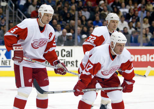 Nicklas Lidström, Brett Hull och Steve Thomas, Detroit Red