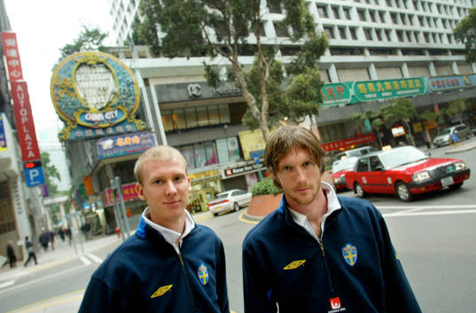 Fotboll, Sverige,  träning, Andreas Johansson och Mikael