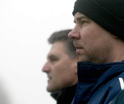 Stefan Rehn vid sidan av Zoran Lukic, tränare Djurgården