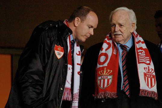 Prins Albert och Furst Rainer av Monaco på läktaren