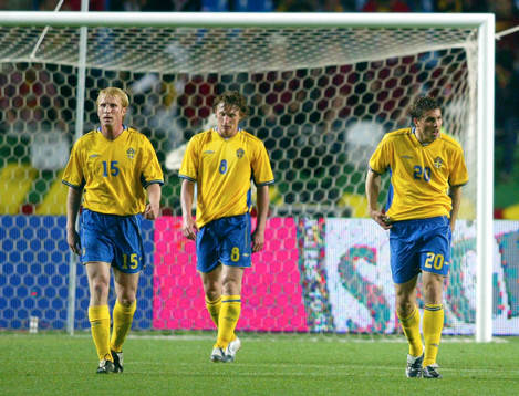 Petter Hansson, Kim Källström och Johan Elmander, Sverige
