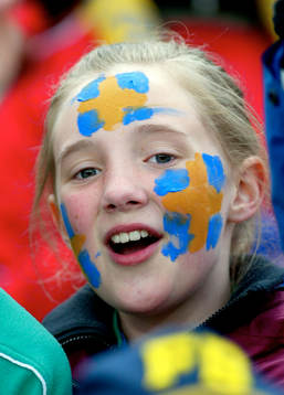 Supporter, flicka, tjej, ansiktsmålning
