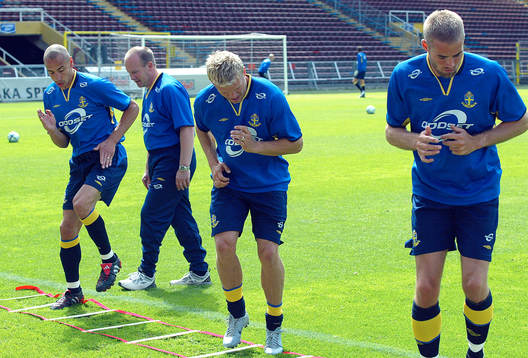 Henrik Larsson, Marcus Allbäck och Olof Mellberg, Sverige