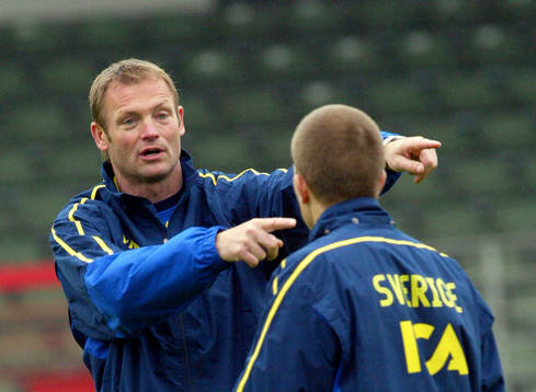 Torbjörn Nilsson, förbundskapten och Tobias Hysén