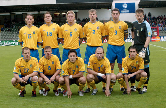 Fotboll, U21, EM, Sverige, lagbild. Bakre raden fr v; Jon