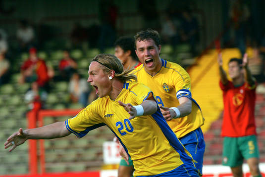 Markus Rosenberg och Johan Elmander, Sverige (Jubel)