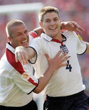 Steven Gerrard jubel med David Beckham