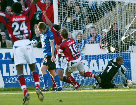 0-1, Djurgården, jubel, Conny Johansson, målvakt Halmstad