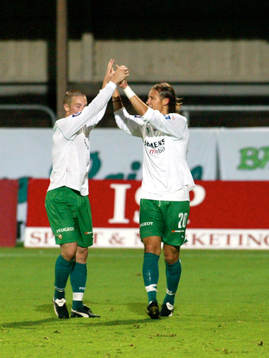Björn Runström och  David Johanson,Hammarby, jubel