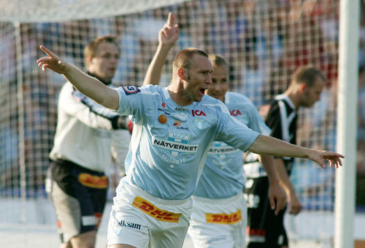 Fotboll, Allsvenskan, MFF - TFF. Niklas Skoog jublaqr