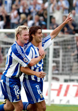 1-0 GEORGE MOURAD och DENNIS JONSSON, Göteborg, jubel,