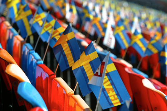 Flaggor, vimplar, Råsunda, stolar, läktare