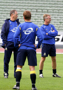 Lars Lagerbäck, förbundskapten och Roland Andersson,