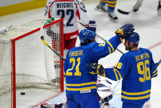 Peter Forsberg och Tomas Holmström, Sverige (Jubel)