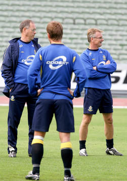 Lars Lagerbäck, förbundskapten och Roland Andersson,