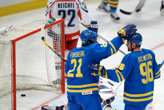 Peter Forsberg och Tomas Holmström, Sverige (Jubel)