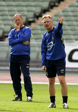Lars Lagerbäck och Roland Andersson, förbundskapten