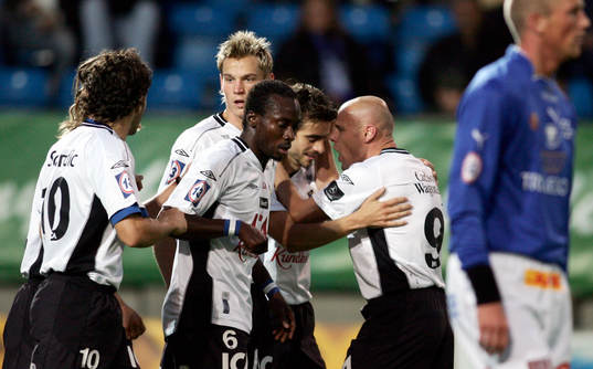 Fotboll. Allsvenskan. Trelleborg - Halmstad. Halmstad-jubel