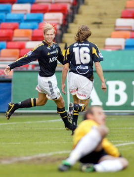 Martin Åslund och Mattias Moström, AIK, jubel och Peter