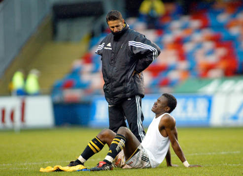 Derek Boateng och Nebojsa Novakovic, tränare, AIK, depp