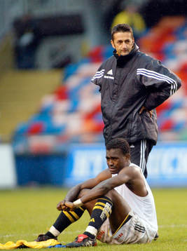 Derek Boateng och Nebojsa Novakovic, tränare, AIK, depp
