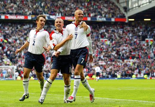 David Beckham, Michael Owen och Gary Neville, England