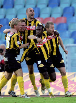 Målskyttarna Dulee Johnson och Jonas Henriksson, Häcken