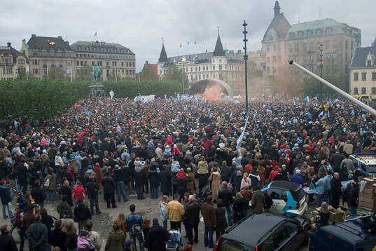 Mottagning av segrarna på Stortorget i Malmö. (SM-guld,