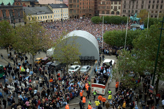 Mottagning av segrarna på Stortorget i Malmö. (SM-guld,
