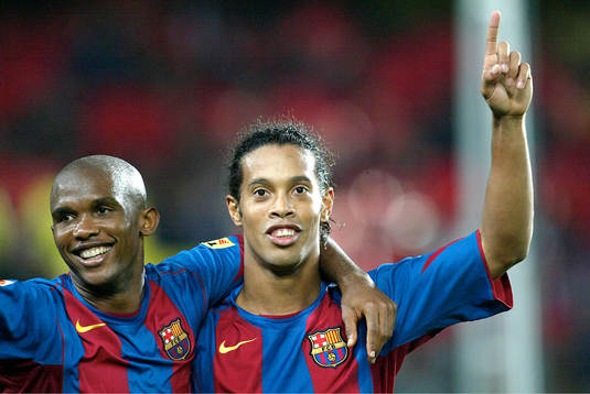 Samuel ETOO och RONALDINHO, Barcelona (Jubel)