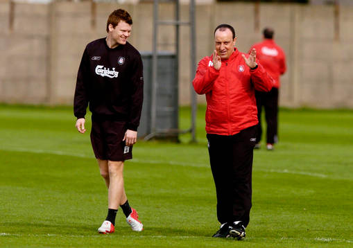 Rafael Benitez, tränare, och John Arne Riise på träning
