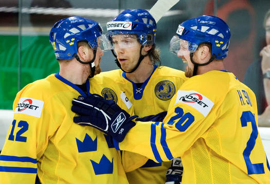 Jubel, Daniel Sedin, Henrik Sedin och Mikael Samuelsson