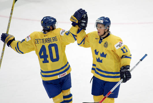Henrik Zetterberg jubel med Jonathan Hedström