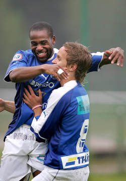 Stephen Ademolu och Jonas Bjurström, trelleborg jublar