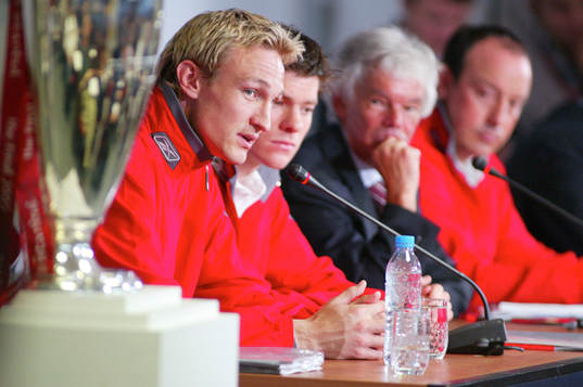 Fotboll; Liverpool; presskonferens, Sami Hyypia