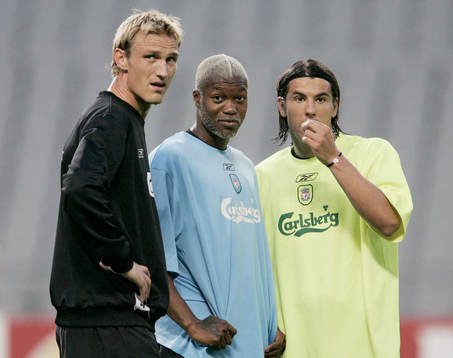 Fotboll, Träning, Liverpool, Sami Hyypia, Djibril Cisse