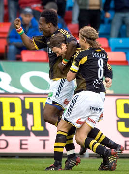Derek Boateng, Mats Rubarth och Daniel Tjernström, AIK,
