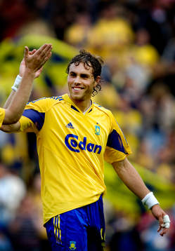 Johan Elmander gjorde 1-0 till Bröndby, (jubel) Bröndby