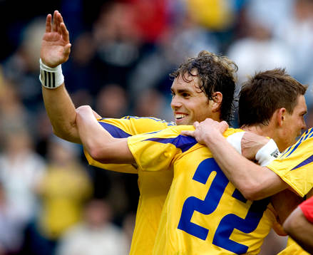 Johan Elmander gjorde 1-0 till Bröndby, (jubel) Bröndby