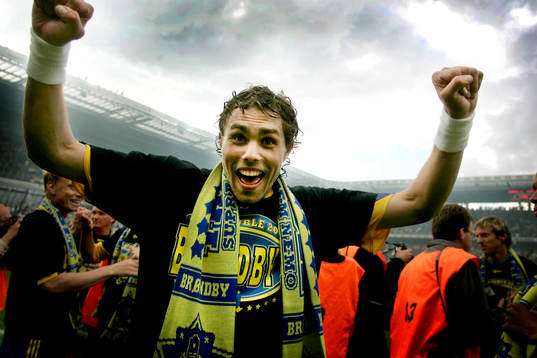 Johan Elmander (jubel) blev dansk mästare med Bröndby