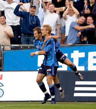 Tobias Hysén och Sören Larsen, Djurgården, jubel, glädje