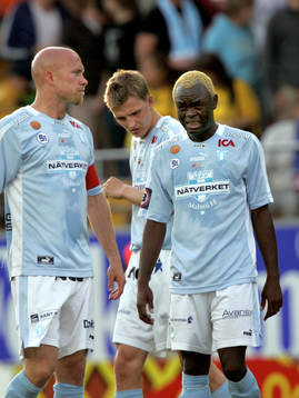 Fr v: Olof Persson, Peter Abelsson och Joseph Elanga,