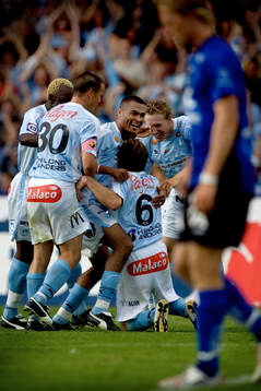 Hans  Mattisson, Malmö, gjorde båda målen, jubel.